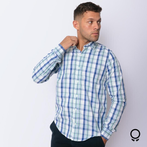 CAMISA LIBERATO BASICS MANGAS LARGAS BLANCA RAYAS AZUL Y VERDE