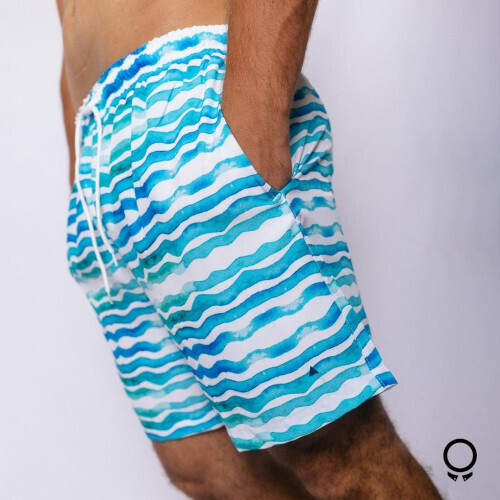 SHORT DE BAÑO LIBERATO BASICS RAYAS TURQUESA Y AZULES