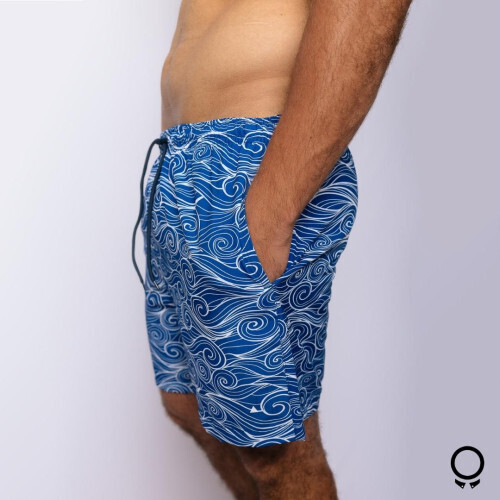 SHORT DE BAÑO LIBERATO BASICS AZUL OLAS BLANCO