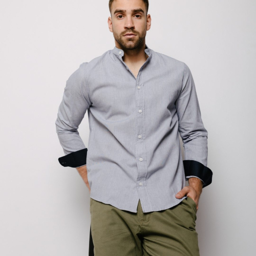CAMISA LIBERATO BASICS MAO MANGAS LARGAS RAYAS AZUL MARINO