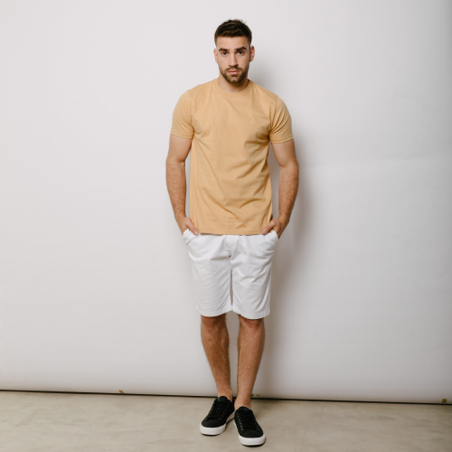 REMERA LIBERATO BASICS REGULAR FIT BEIGE LOGO AL TONO