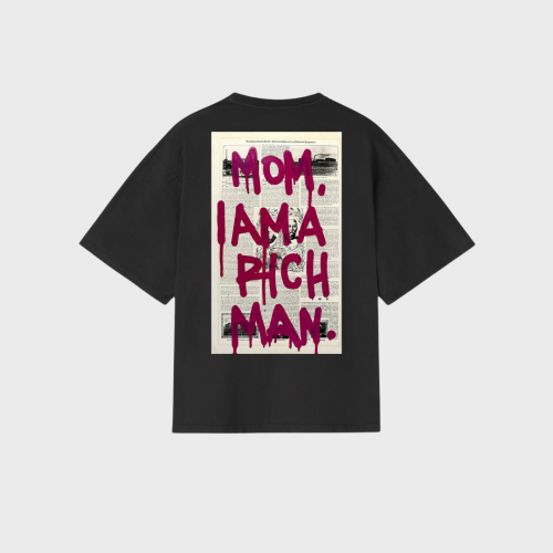 REMERA OVERSIZE 250 GSM LIBERATO BASICS NEGRA MOM I AM A RICH MAN