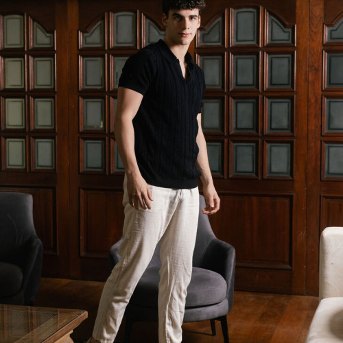 PANTALON CON GOMA LIBERATO DE LINO NATURAL