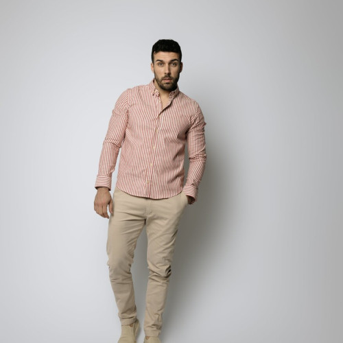 CAMISA LIBERATO MANGAS LARGAS RAYADA DE LINO ROJA