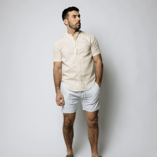 CAMISA LIBERATO MAO MANGAS CORTAS DE LINO BEIGE