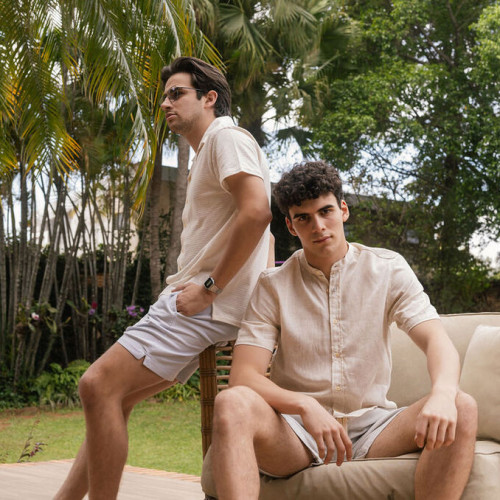 CAMISA LIBERATO MAO MANGAS CORTAS DE LINO BEIGE