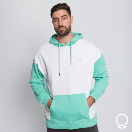 HOODIE N+ BOARD CON RECORTES BLANCO CON VERDE