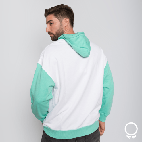 HOODIE N+ BOARD CON RECORTES BLANCO CON VERDE