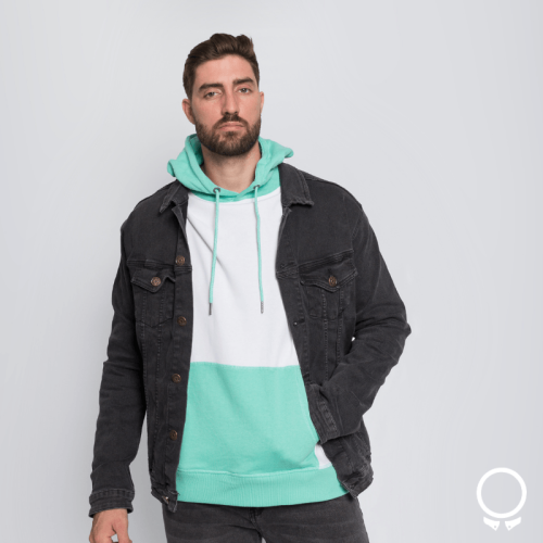 HOODIE N+ BOARD CON RECORTES BLANCO CON VERDE