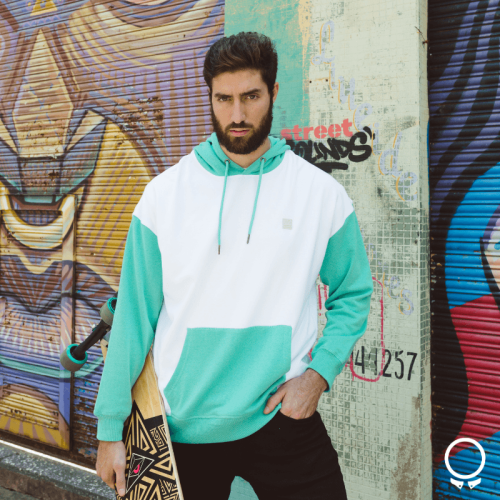 HOODIE N+ BOARD CON RECORTES BLANCO CON VERDE