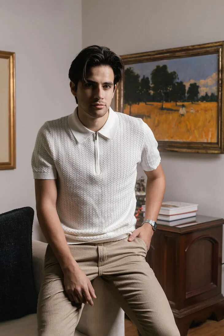 REMERA ABERCROMBIE POLO CON CIERRE MARFIL
