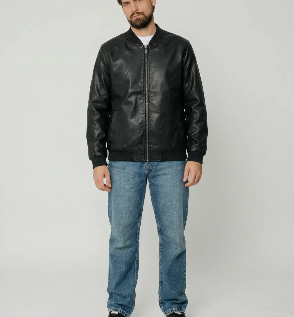 BOMBERJACKET LIBERATO ECO CUERO NEGRO