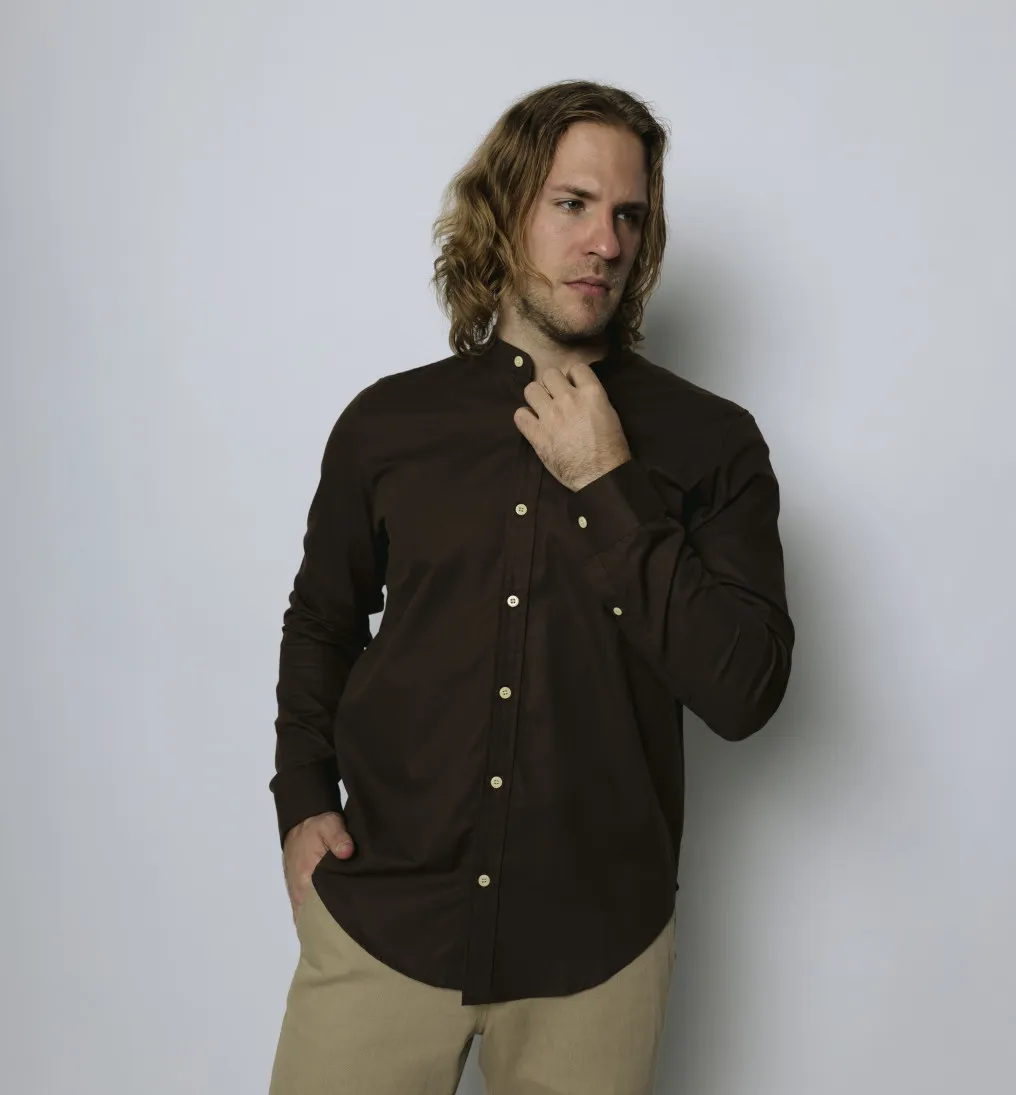 CAMISA LIBERATO BASICS CUELLO MAO MANGAS LARGAS MARRON