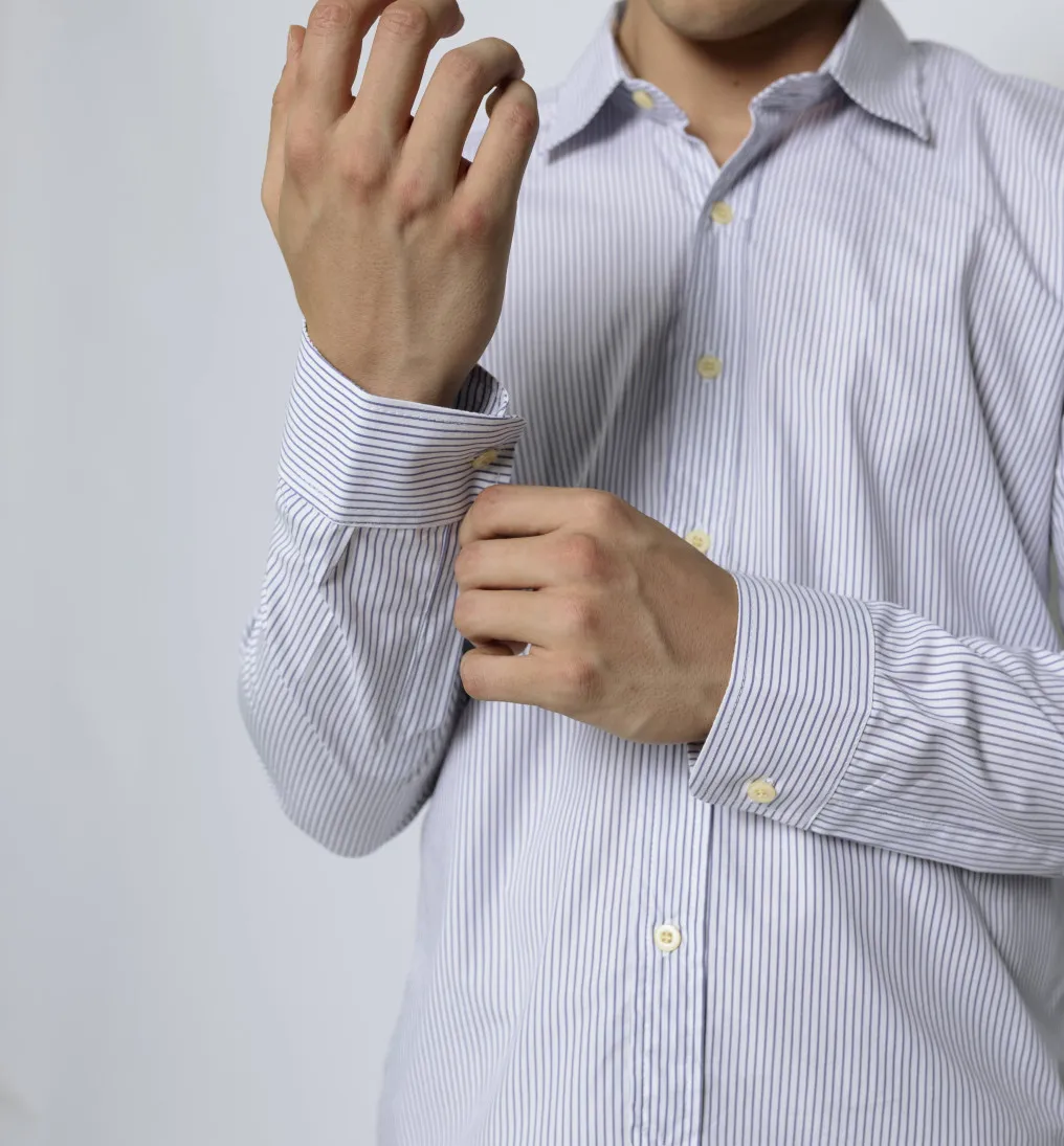CAMISA LIBERATO MANGAS LARGAS BLANCA RAYAS CELESTE