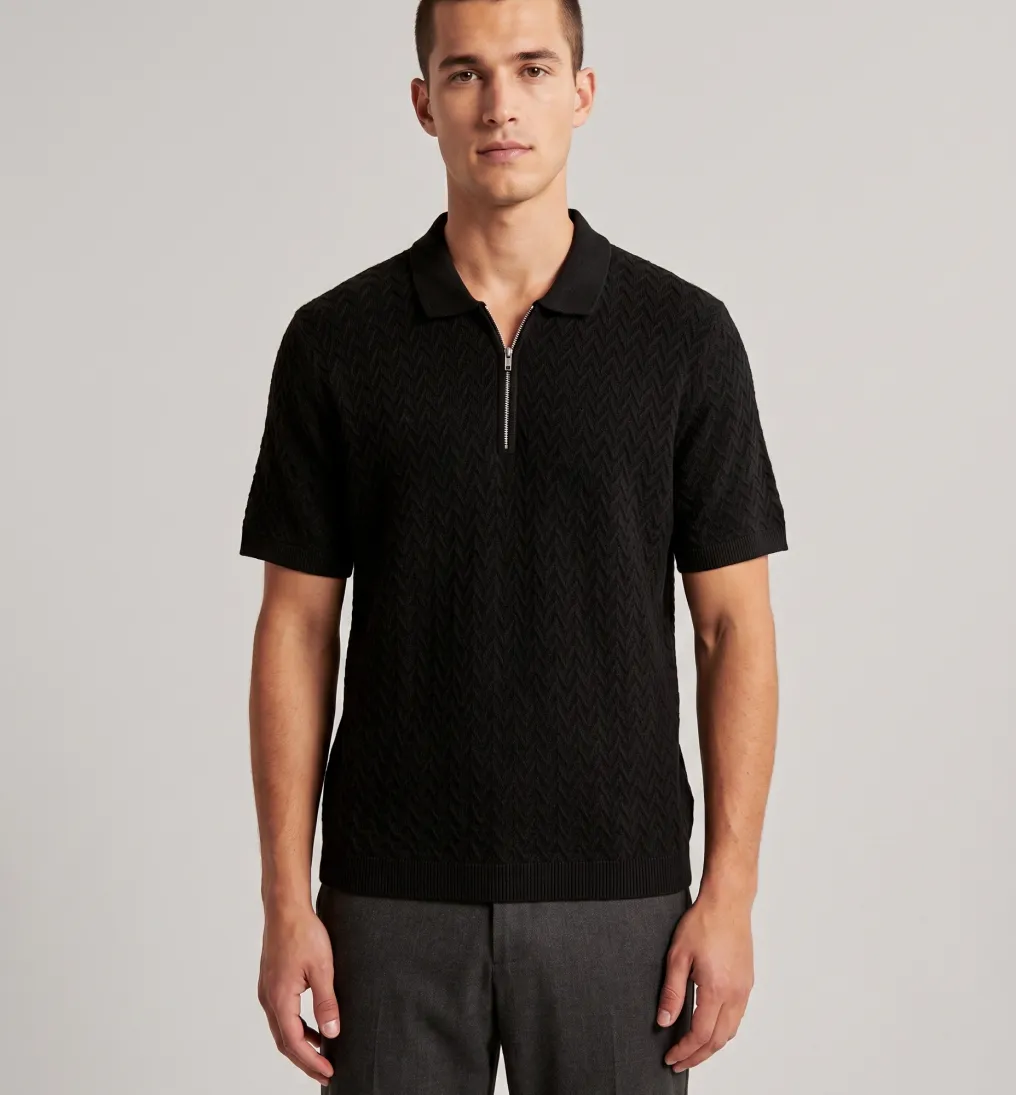 REMERA ABERCROMBIE POLO CON CIERRE NEGRA