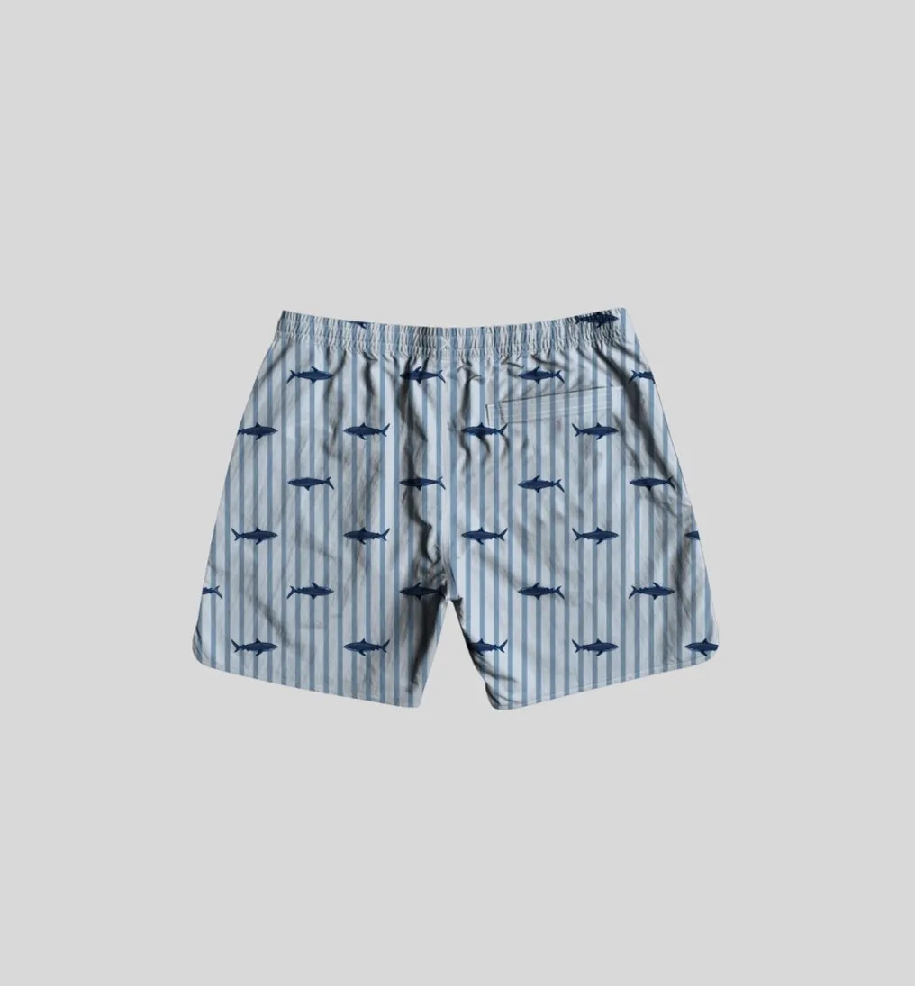 SHORT DE BAÑO LIBERATO CELESTE RAYADO TIBURONES