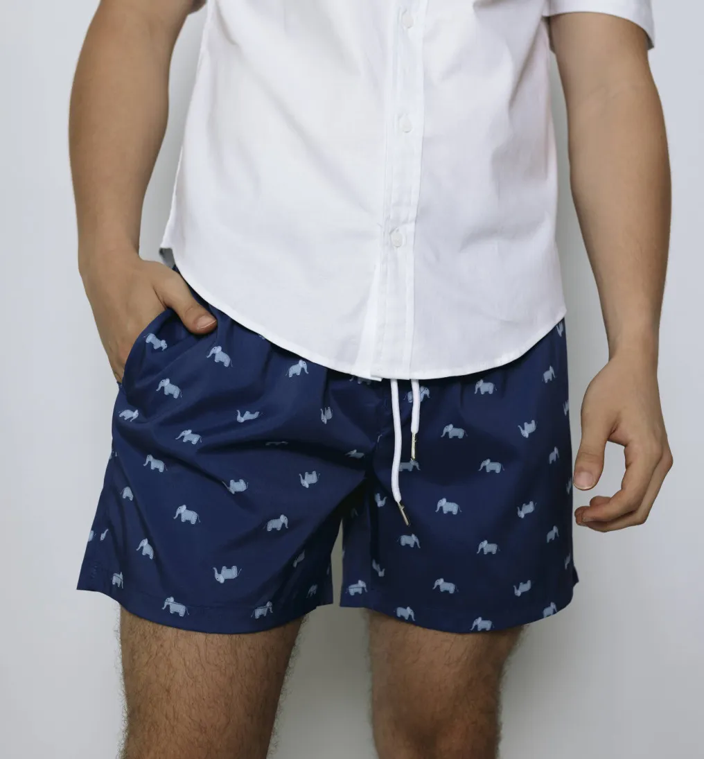SHORT DE BAÑO AZUL ELEFANTES