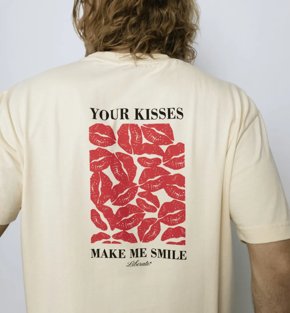 REMERA LIBERATO PREMIUM 250GSM OVERSIZE BEIGE YOUR KISSES MAKE ME SMILE