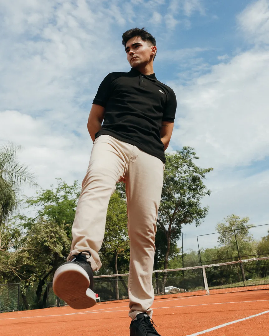 REMERA CUELLO POLO LACOSTE NEGRA