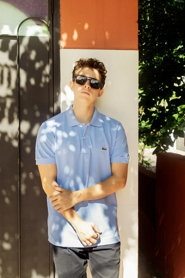 REMERA  CUELLO POLO LACOSTE CELESTE
