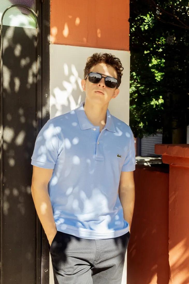 REMERA  CUELLO POLO LACOSTE CELESTE