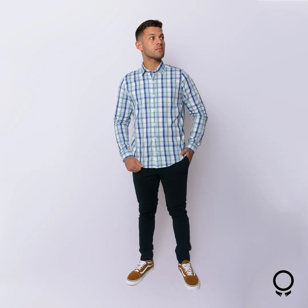 CAMISA LIBERATO BASICS MANGAS LARGAS BLANCA RAYAS AZUL Y VERDE