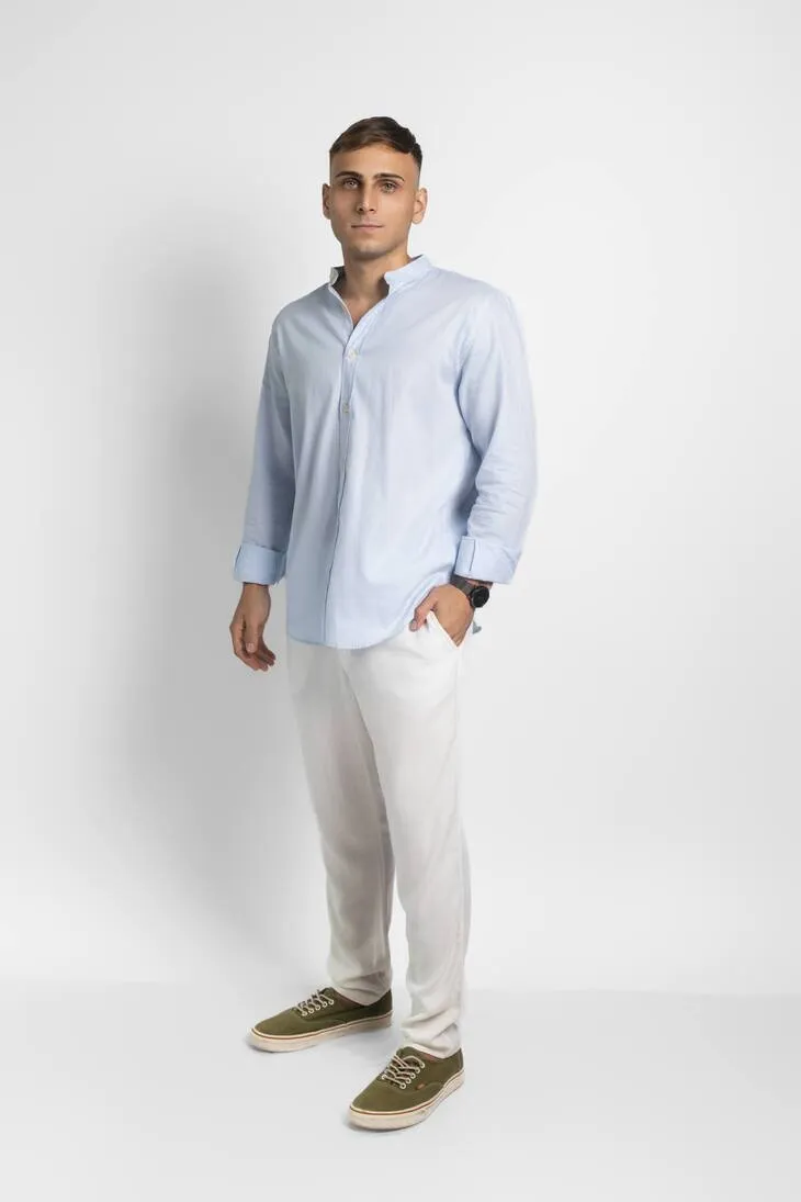 CAMISA LIBERATO BASICS MAO MANGAS LARGAS RAYAS CELESTE