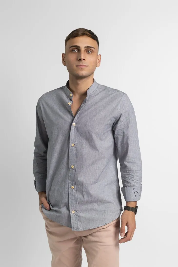 CAMISA LIBERATO BASICS MAO MANGAS LARGAS RAYAS AZULES