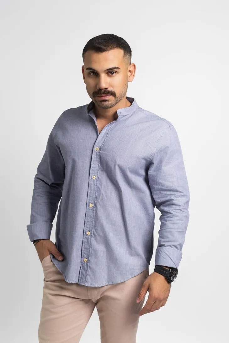 CAMISA LIBERATO BASICS MAO MANGAS LARGAS RAYAS AZULES