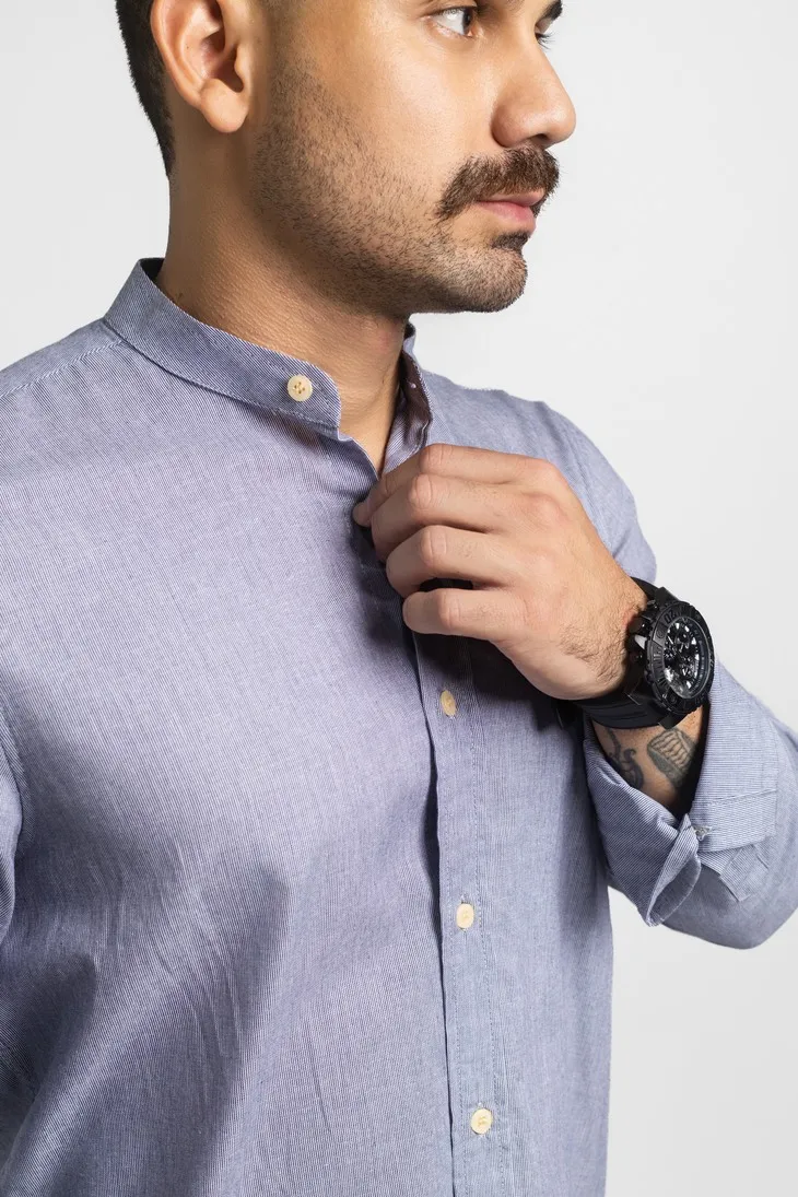 CAMISA LIBERATO BASICS MAO MANGAS LARGAS RAYAS AZULES