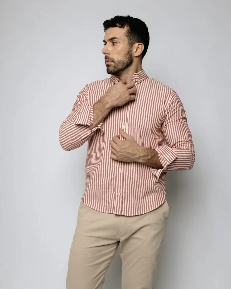CAMISA LIBERATO MANGAS LARGAS RAYADA DE LINO ROJA