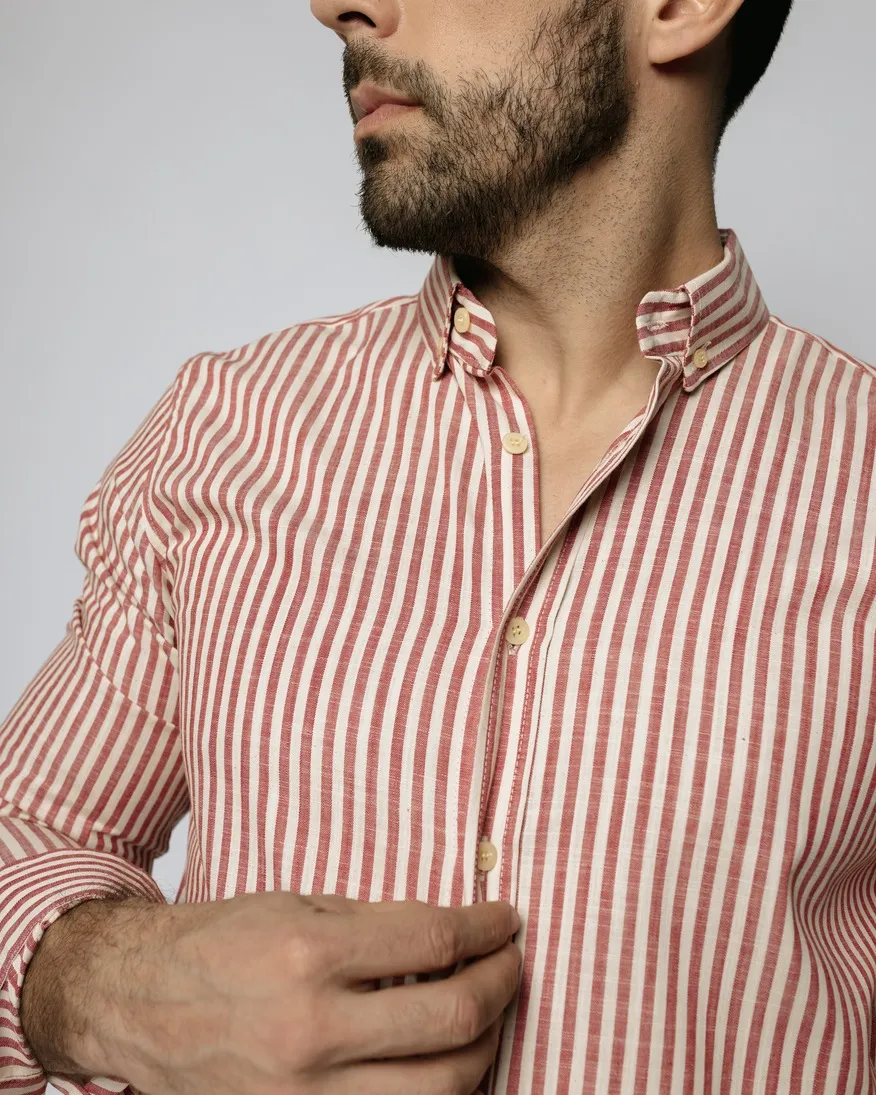 CAMISA LIBERATO MANGAS LARGAS RAYADA DE LINO ROJA