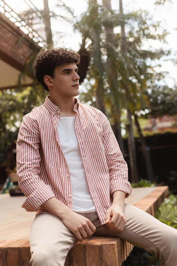 CAMISA LIBERATO MANGAS LARGAS RAYADA DE LINO ROJA