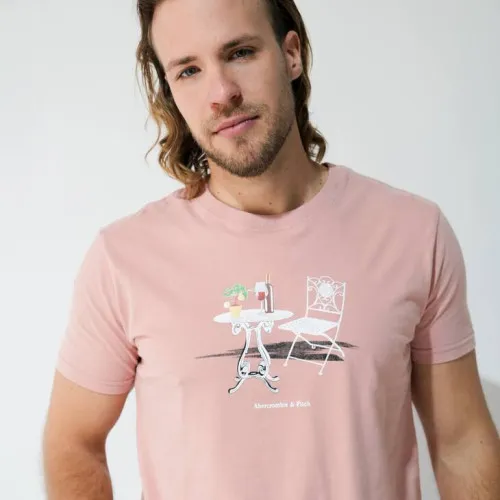 REMERA ABERCROMBIE REGULAR FIT LANDSCAPE ROSADA