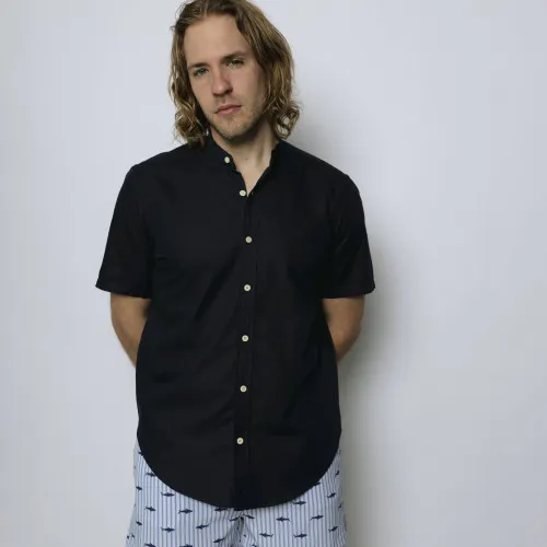 CAMISA LIBERATO CUELLO MAO MANGAS CORTAS AZUL MARINO