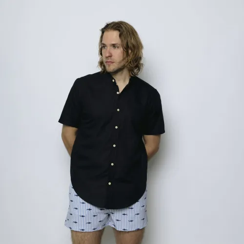CAMISA LIBERATO CUELLO MAO MANGAS CORTAS AZUL MARINO