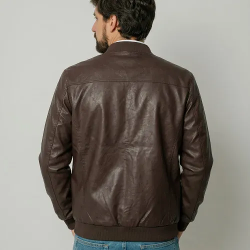 BOMBERJACKET LIBERATO ECO CUERO MARRON