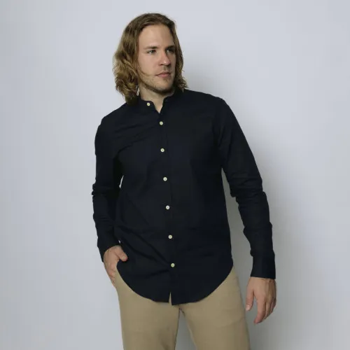 CAMISA LIBERATO BASICS CUELLO MAO MANGAS LARGAS AZUL MARINO