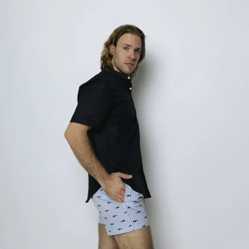 CAMISA LIBERATO CUELLO MAO MANGAS CORTAS AZUL MARINO