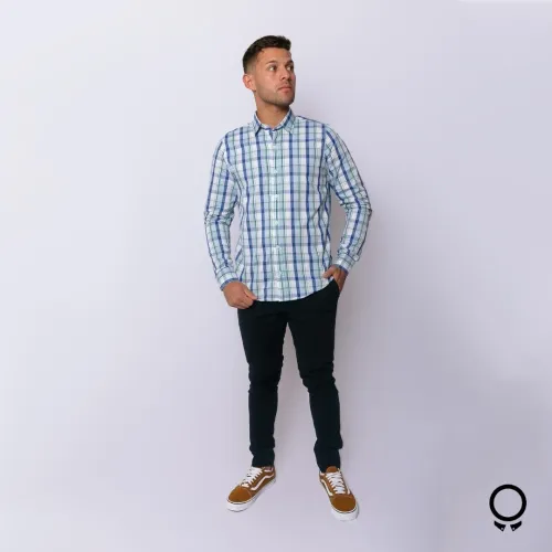 CAMISA LIBERATO BASICS MANGAS LARGAS BLANCA RAYAS AZUL Y VERDE