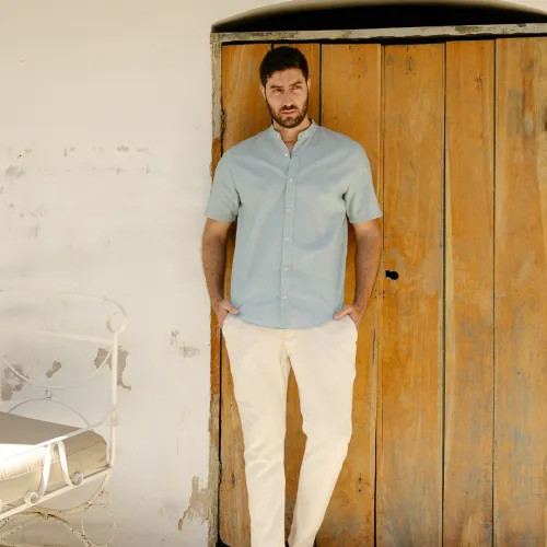 CAMISA LIBERATO BASICS MAO MANGAS CORTAS RAYITAS VERDES