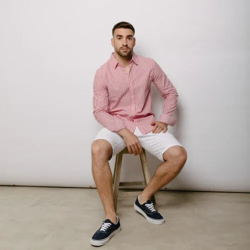 CAMISA LIBERATO BASICS MANGAS LARGAS BLANCA RAYAS ROJAS