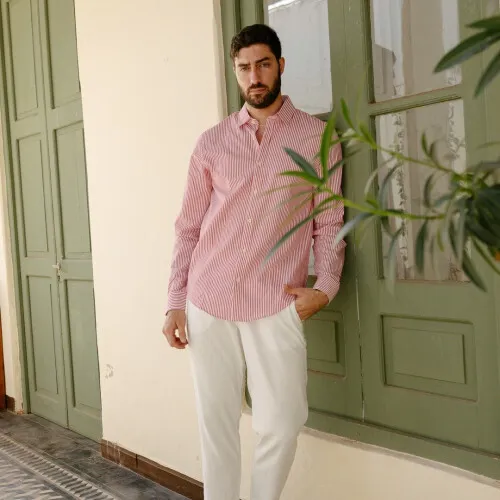 CAMISA LIBERATO BASICS MANGAS LARGAS BLANCA RAYAS ROJAS