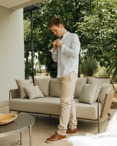 CAMISA LIBERATO BASICS MAO MANGAS LARGAS RAYAS CELESTE