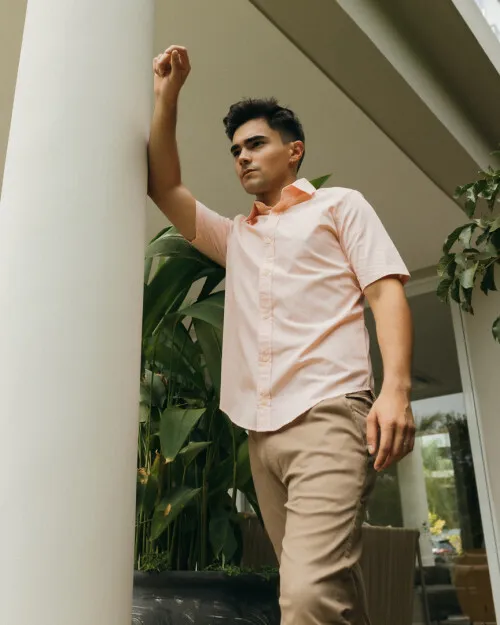 CAMISA LIBERATO BASICS MANGAS CORTAS RAYAS NARANJAS