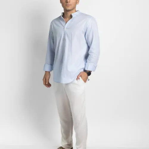CAMISA LIBERATO BASICS MAO MANGAS LARGAS RAYAS CELESTE