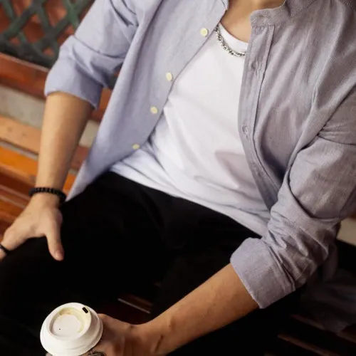 CAMISA LIBERATO BASICS MAO MANGAS LARGAS RAYAS AZULES