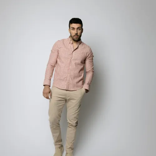 CAMISA LIBERATO MANGAS LARGAS RAYADA DE LINO ROJA